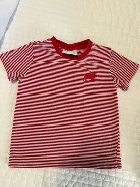 Red & White Striped Shirt with monogram pig